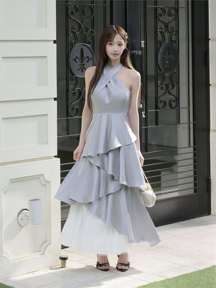 ROBE de FLEURS ローブドフルール 【りこちゃんコラボドレス】Divine flow halter long dress fm4234-c