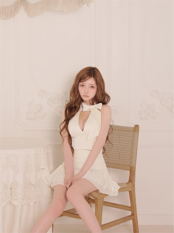 ROBE de FLEURS ローブドフルール 【XSサイズあり】ラメシフォンリボンホルターネックフレアミニキャバドレス fm4381-c