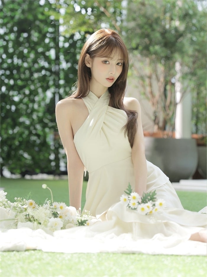 ROBE de FLEURS ローブドフルール 【りこちゃんコラボドレス】Divine flow halter long dress fm4234