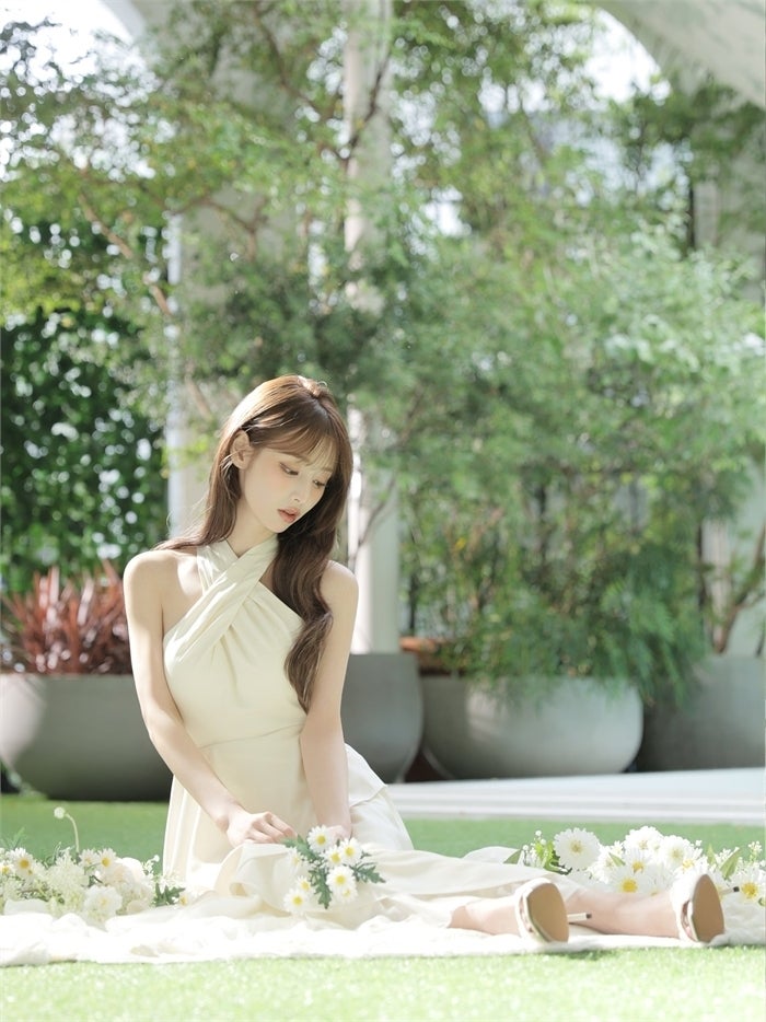 ROBE de FLEURS ローブドフルール 【りこちゃんコラボドレス】Divine flow halter long dress fm4234