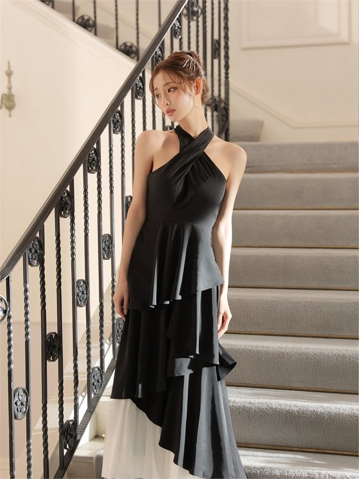 ROBE de FLEURS ローブドフルール 【りこちゃんコラボドレス】Divine flow halter long dress fm4234