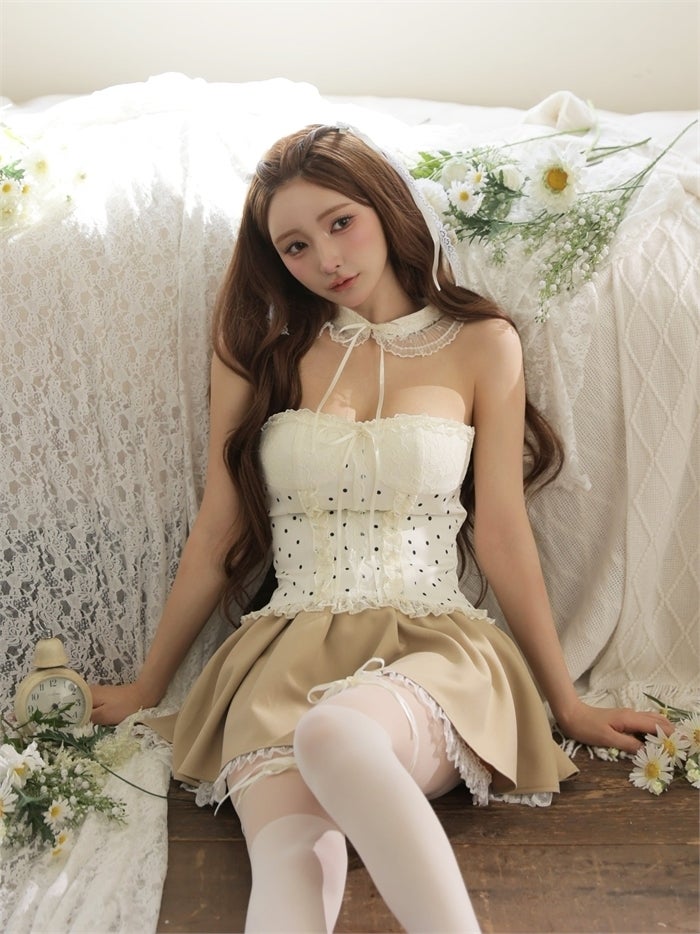ROBE de FLEURS ローブドフルール 【まみちゃんコラボドレス】 Ch?rie dot corset mini dress fm4235
