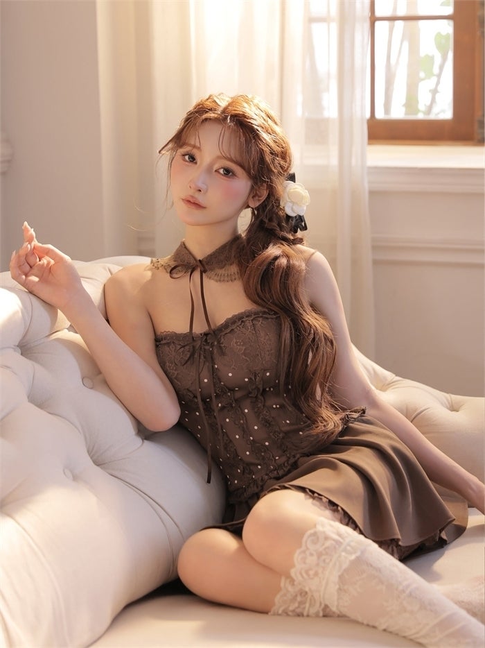 ROBE de FLEURS ローブドフルール 【まみちゃんコラボドレス】 Ch?rie dot corset mini dress fm4235