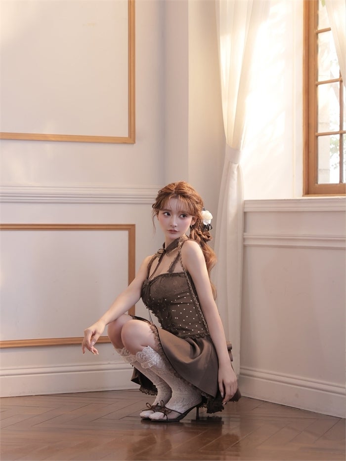 ROBE de FLEURS ローブドフルール 【まみちゃんコラボドレス】 Ch?rie dot corset mini dress fm4235