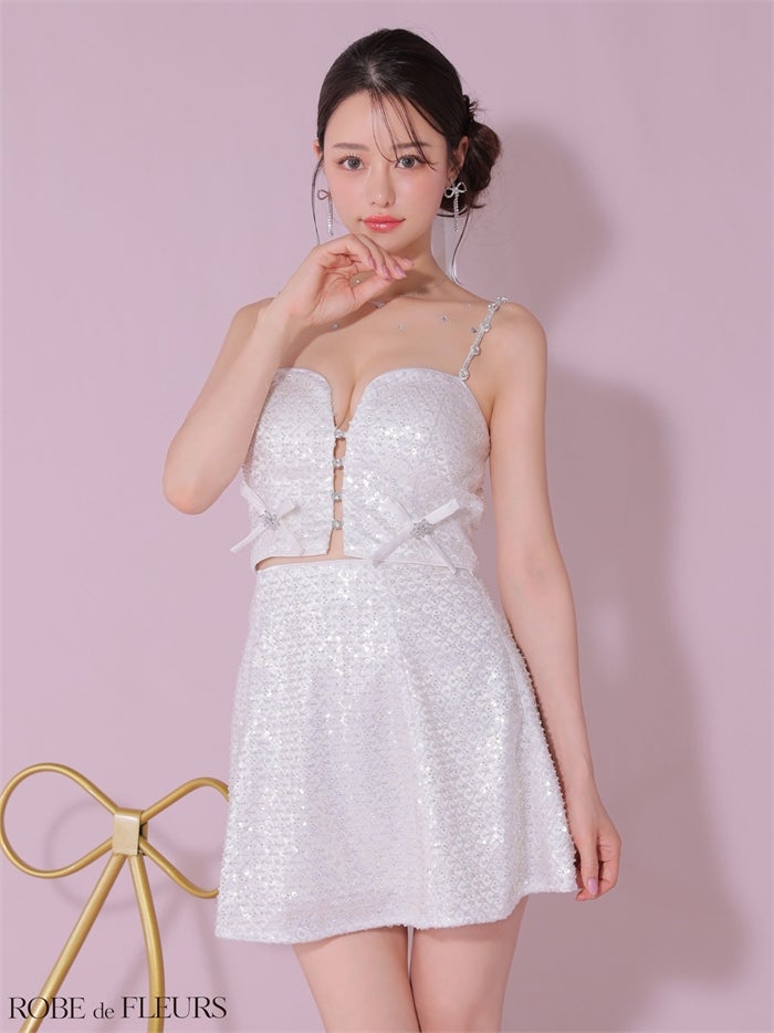 ROBE de FLEURS ローブドフルール 【XSサイズあり】sugarコラボカラーあり♥サイドミニリボンスパンコールグロウセットアップキャバドレス fm3737-c