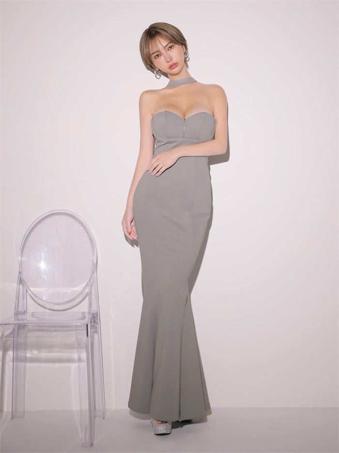 Glossy ローブドフルールグロッシー 【XS～Lサイズあり】チョーカーネックジップシアーマーメイドロングキャバドレス gl4668-c