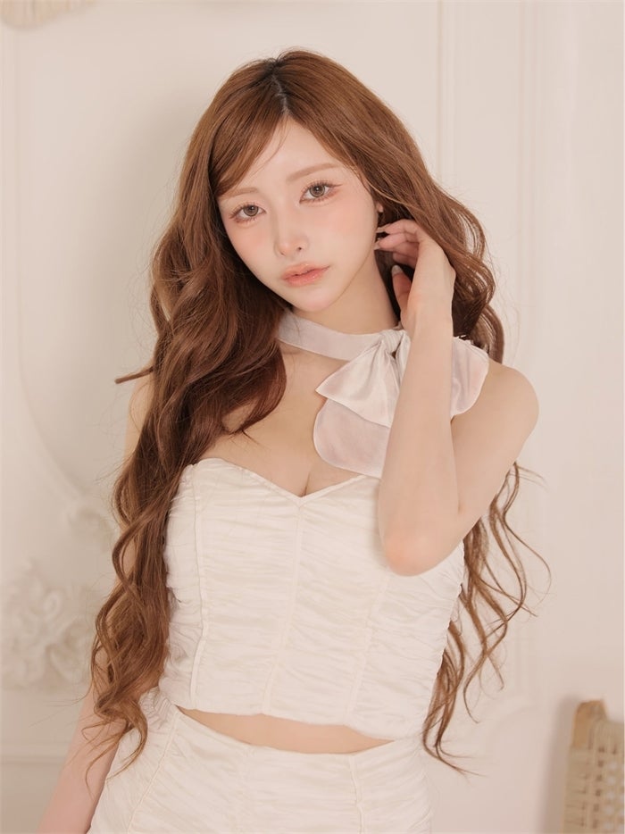 ROBE de FLEURS ローブドフルール 【XSサイズあり】ビッグリボンホルターネックシャーリングミニキャバドレス fm4693