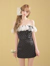 ROBE de FLEURS ローブドフルール 【XSサイズあり】ドットオフショルリボンセットアップミニキャバドレス fm4805-c