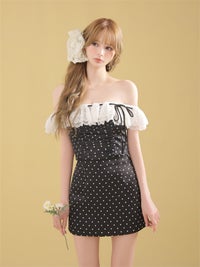 ROBE de FLEURS ローブドフルール 【XSサイズあり】ドットオフショルリボンセットアップミニキャバドレス fm4805-c