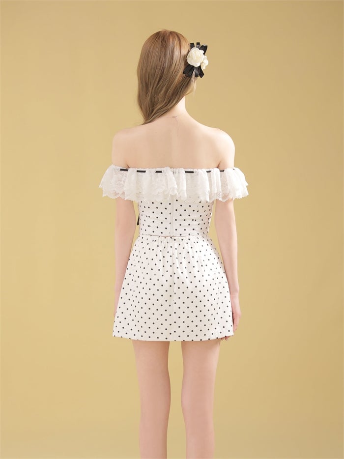 ROBE de FLEURS ローブドフルール 【XSサイズあり】ドットオフショルリボンセットアップミニキャバドレス fm4805-c