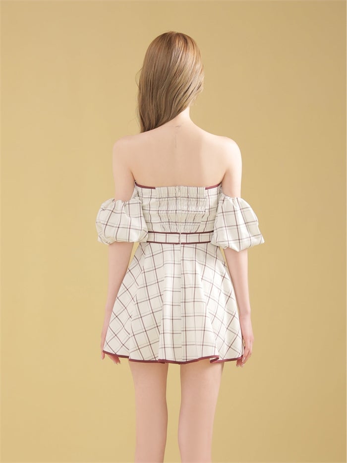 ROBE de FLEURS ローブドフルール 【XS～Lサイズあり】 チェックツイルオフショルバストジップミニキャバドレス fm4658-c