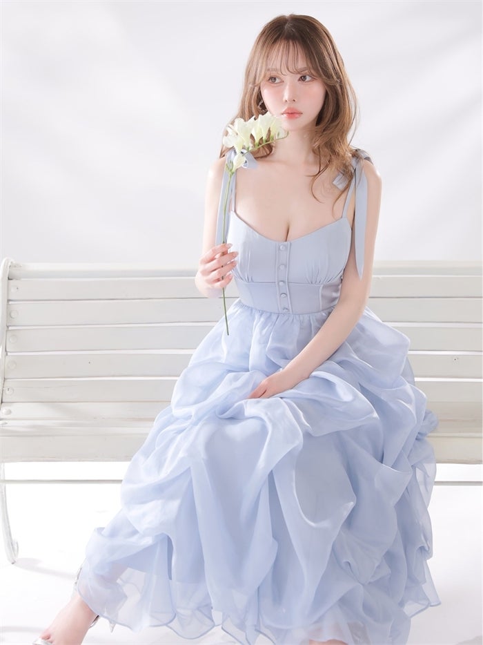 ROBE de FLEURS ローブドフルール 【XS～Lサイズあり】 ショルダーリボンバルーンフリルロングキャバドレス fm4687