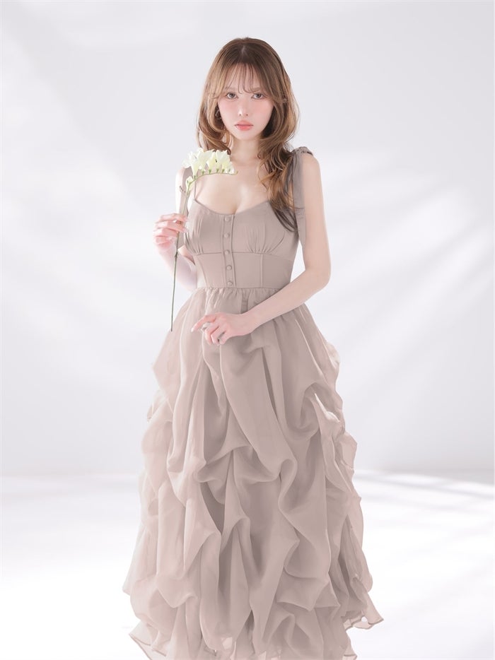 ROBE de FLEURS ローブドフルール 【XS～Lサイズあり】 ショルダーリボンバルーンフリルロングキャバドレス fm4687