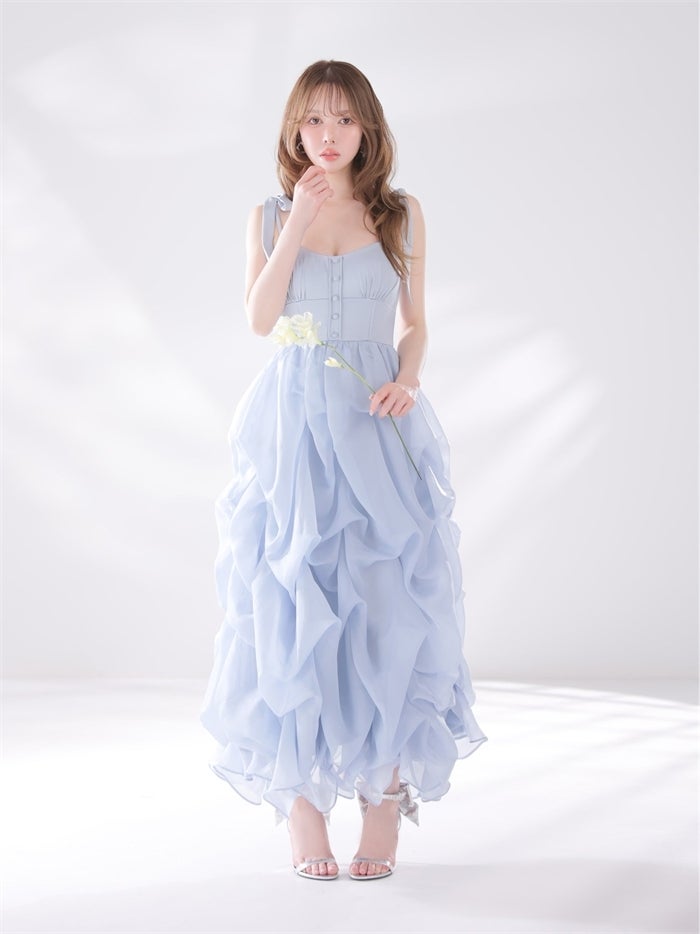 ROBE de FLEURS ローブドフルール 【XS～Lサイズあり】 ショルダーリボンバルーンフリルロングキャバドレス fm4687