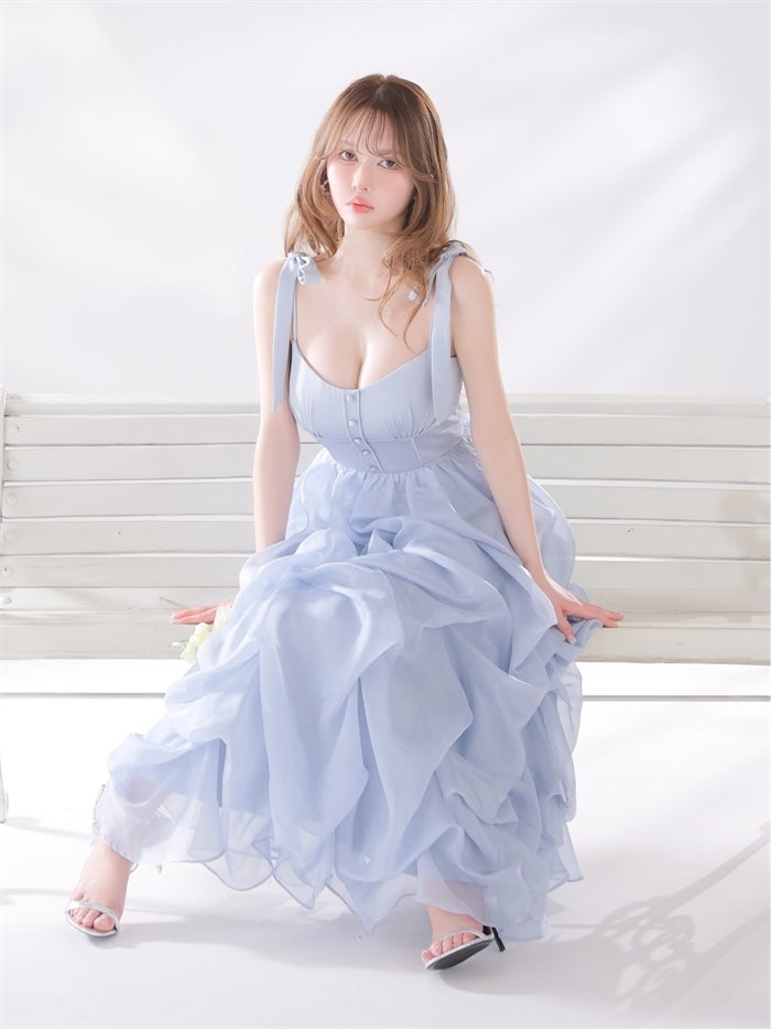 ROBE de FLEURS ローブドフルール 【XS～Lサイズあり】 ショルダーリボンバルーンフリルロングキャバドレス fm4687