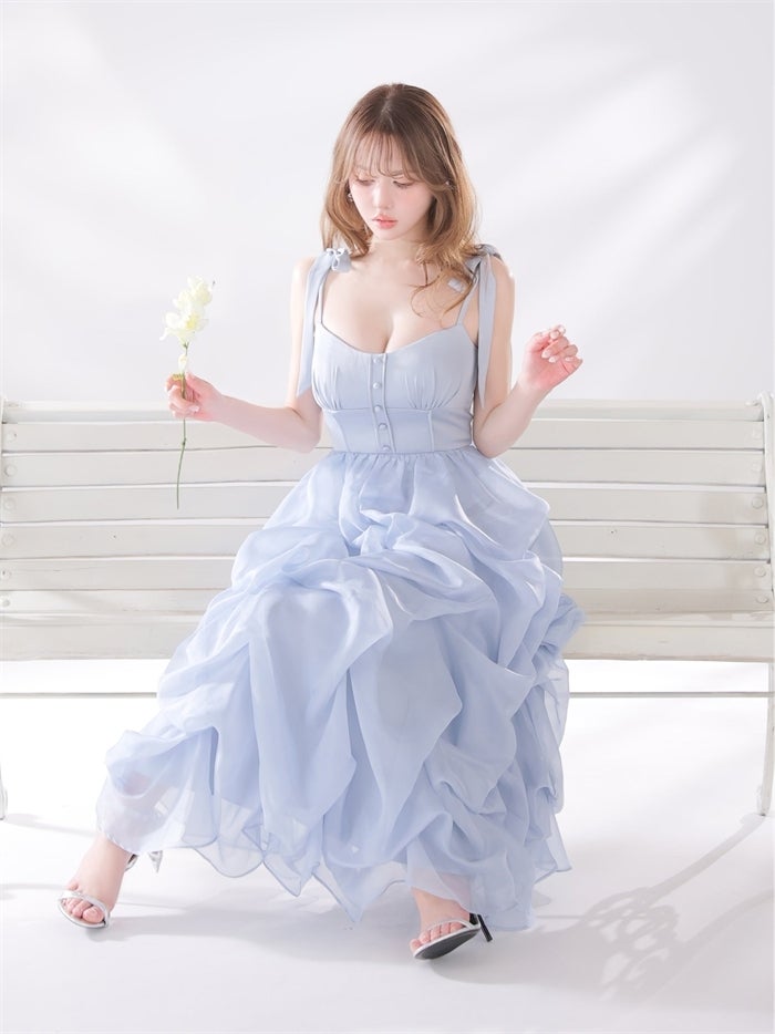 ROBE de FLEURS ローブドフルール 【XS～Lサイズあり】 ショルダーリボンバルーンフリルロングキャバドレス fm4687