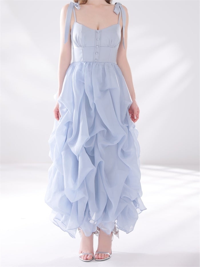 ROBE de FLEURS ローブドフルール 【XS～Lサイズあり】 ショルダーリボンバルーンフリルロングキャバドレス fm4687
