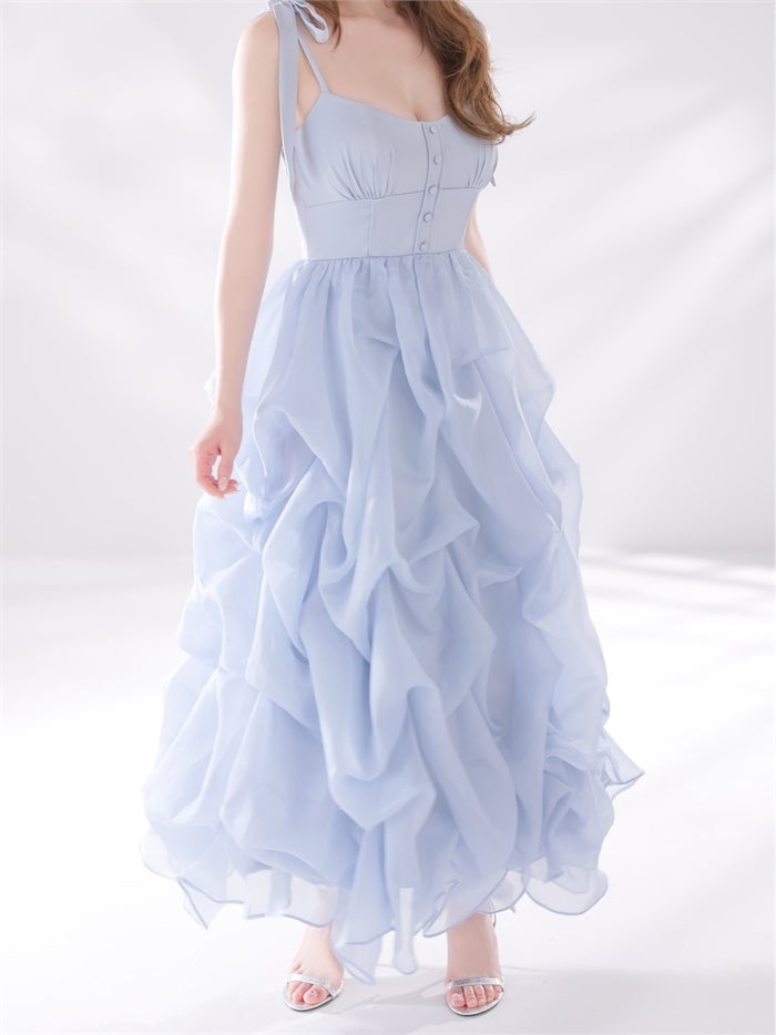 ROBE de FLEURS ローブドフルール 【XS～Lサイズあり】 ショルダーリボンバルーンフリルロングキャバドレス fm4687