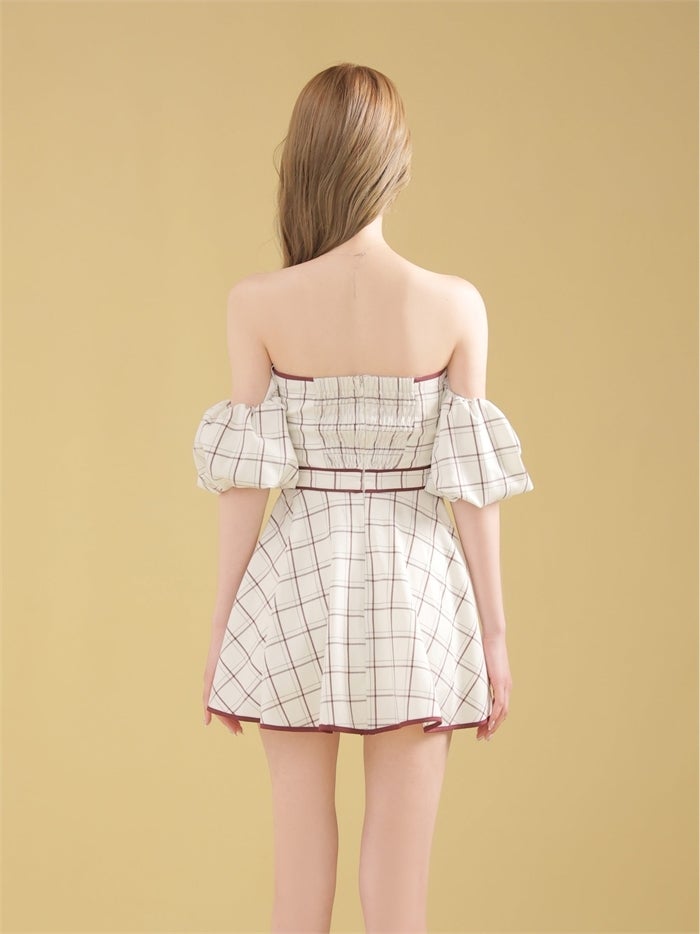 ROBE de FLEURS ローブドフルール 【XS～Lサイズあり】 チェックツイルオフショルバストジップミニキャバドレス fm4658