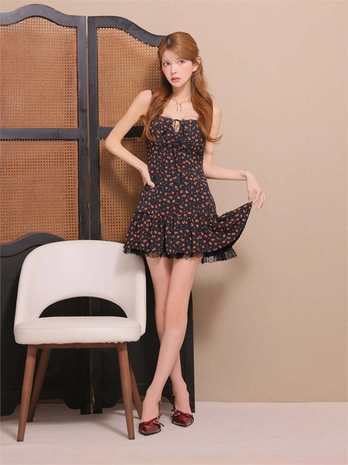 ROBE de FLEURS ローブドフルール 【XSサイズあり】 フローラルレースリボンミニキャバドレス fm5003-c