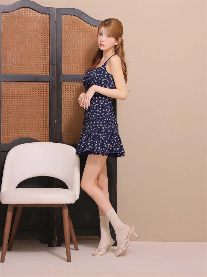 ROBE de FLEURS ローブドフルール 【XSサイズあり】 フローラルレースリボンミニキャバドレス fm5003-c