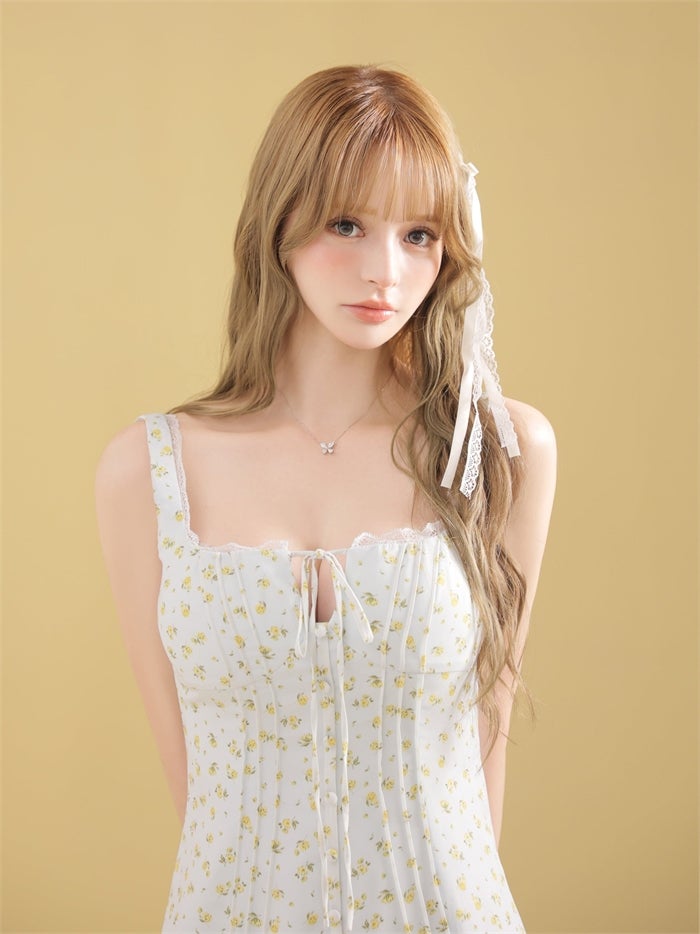 ROBE de FLEURS ローブドフルール 【XSサイズあり】 フローラルレースリボンミニキャバドレス fm5003
