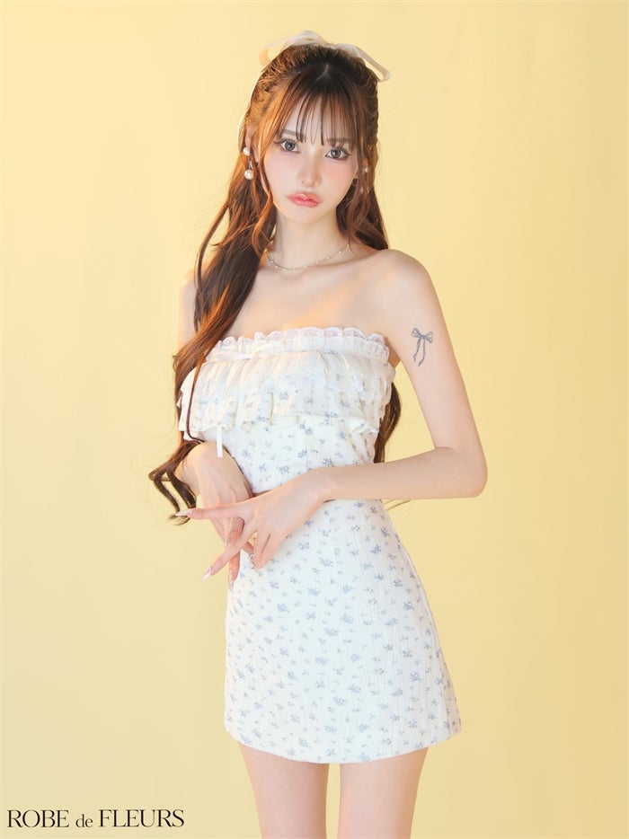ROBE de FLEURS ローブドフルール フローラルレースフリルセットアップ