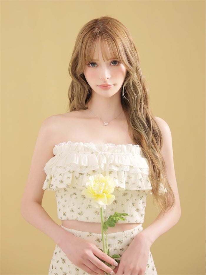 ROBE de FLEURS ローブドフルール フローラルレースフリルセットアップミニキャバドレス fm3495