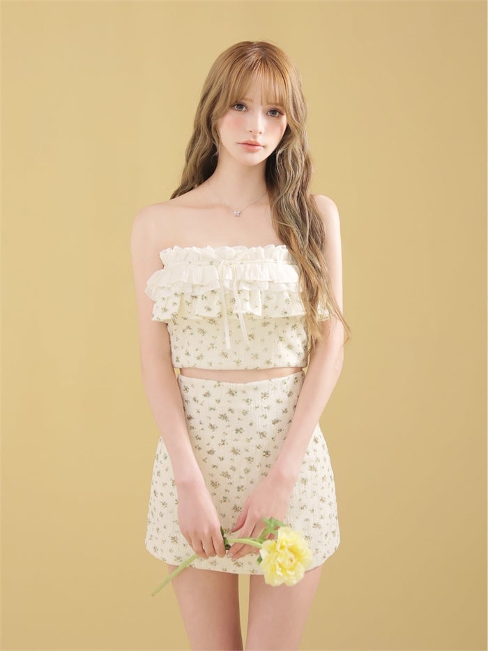 ROBE de FLEURS ローブドフルール フローラルレースフリルセットアップミニキャバドレス fm3495