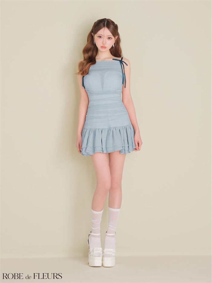 ROBE de FLEURS ローブドフルール 【XSサイズあり】ラメシフォンリボンキャミミニキャバドレス fm4917