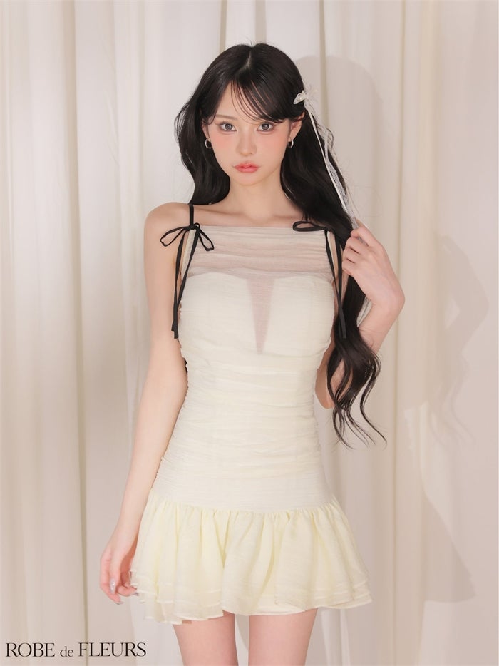 ROBE de FLEURS ローブドフルール 【XSサイズあり】ラメシフォンリボンキャミミニキャバドレス fm4917