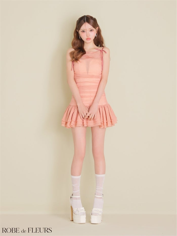 ROBE de FLEURS ローブドフルール 【XSサイズあり】ラメシフォンリボンキャミミニキャバドレス fm4917