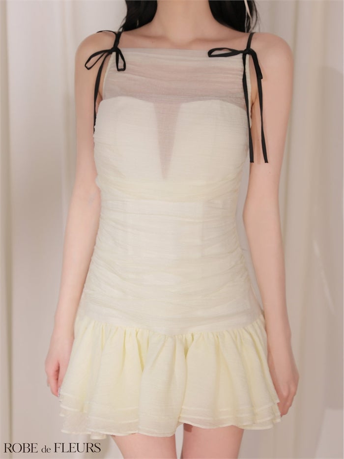 ROBE de FLEURS ローブドフルール 【XSサイズあり】ラメシフォンリボンキャミミニキャバドレス fm4917