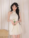 ROBE de FLEURS ローブドフルール 【XSサイズあり】フラワーブローチホルターネックラメフレアミニキャバドレス fm4649