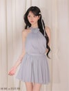 ROBE de FLEURS ローブドフルール 【XSサイズあり】フラワーブローチホルターネックラメフレアミニキャバドレス fm4649