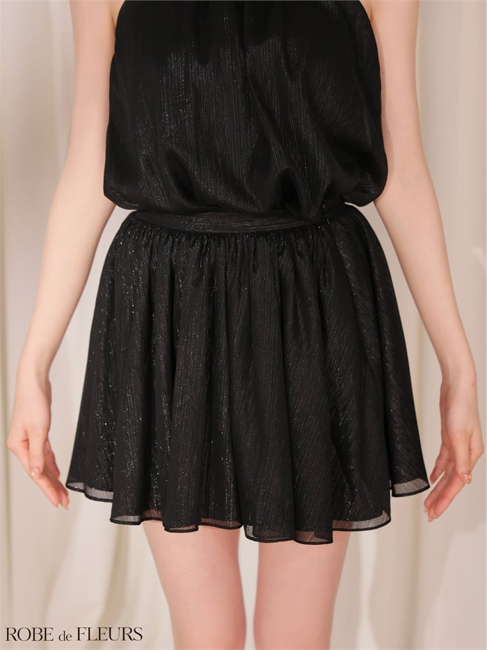 ROBE de FLEURS ローブドフルール 【XSサイズあり】フラワーブローチホルターネックラメフレアミニキャバドレス fm4649