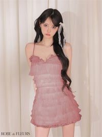 ROBE de FLEURS ローブドフルール 【XSサイズあり】フラワーレースティアードフリルミニキャバドレス fm4673