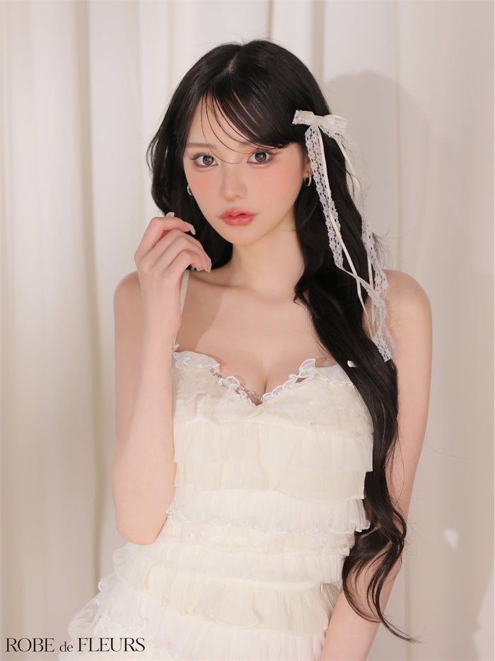 ROBE de FLEURS ローブドフルール 【XSサイズあり】フラワーレースティアードフリルミニキャバドレス fm4673