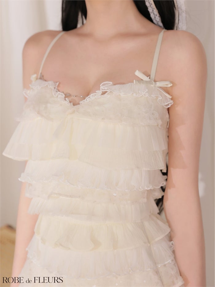 ROBE de FLEURS ローブドフルール 【XSサイズあり】フラワーレースティアードフリルミニキャバドレス fm4673