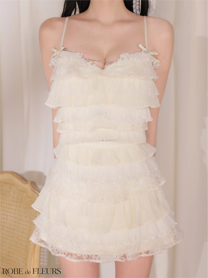 ROBE de FLEURS ローブドフルール 【XSサイズあり】フラワーレースティアードフリルミニキャバドレス fm4673