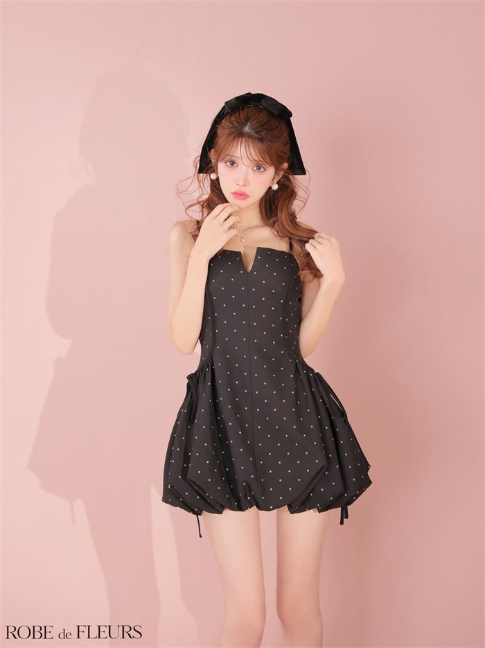 ROBE de FLEURS ローブドフルール ドット柄バルーンミニキャバドレス fm4702