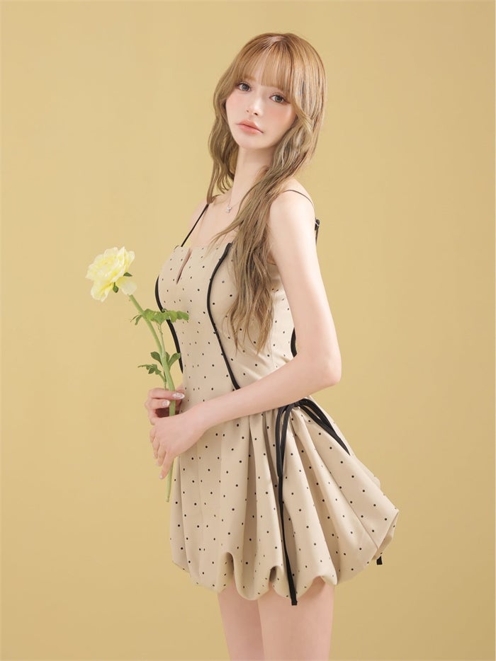 ROBE de FLEURS ローブドフルール ドット柄バルーンミニキャバドレス fm4702