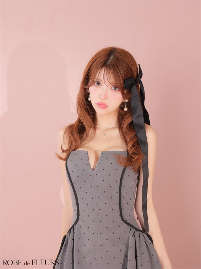 ROBE de FLEURS ローブドフルール ドット柄バルーンミニキャバドレス fm4702