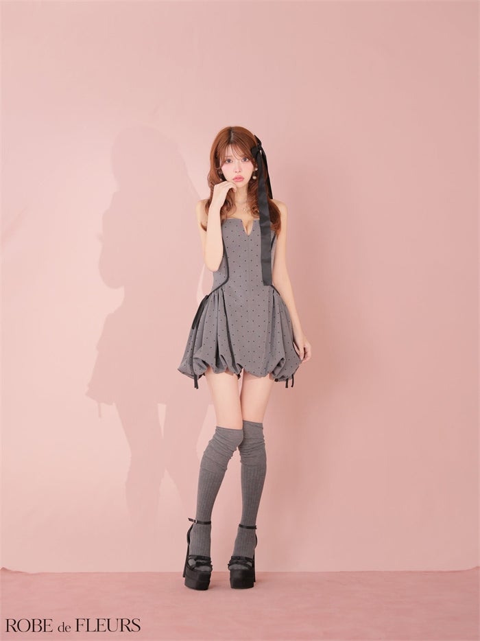 ROBE de FLEURS ローブドフルール ドット柄バルーンミニキャバドレス fm4702