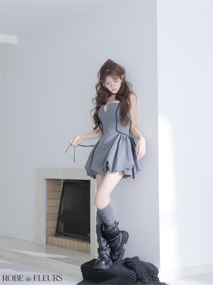 ROBE de FLEURS ローブドフルール ドット柄バルーンミニキャバドレス fm4702