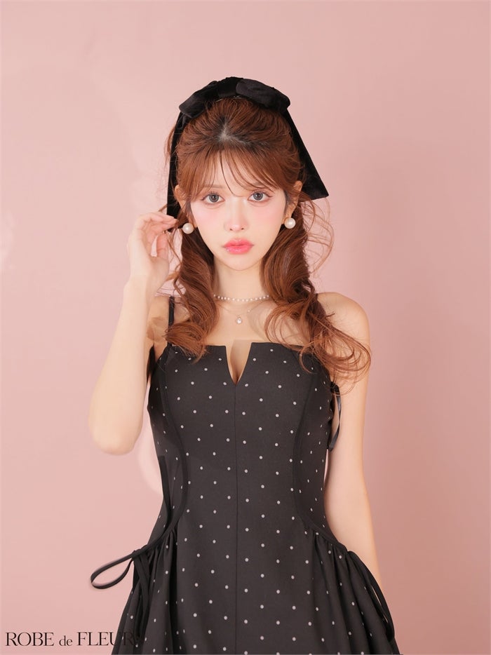 ROBE de FLEURS ローブドフルール ドット柄バルーンミニキャバドレス fm4702