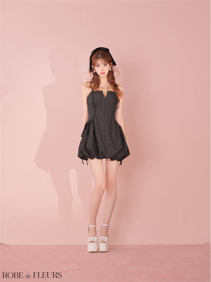 ROBE de FLEURS ローブドフルール ドット柄バルーンミニキャバドレス fm4702