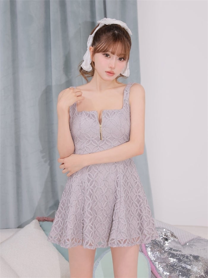 ROBE de FLEURS ローブドフルール フラワーレースジップフレアミニキャバドレス fm4919