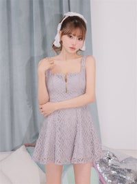 ROBE de FLEURS ローブドフルール フラワーレースジップフレアミニキャバドレス fm4919
