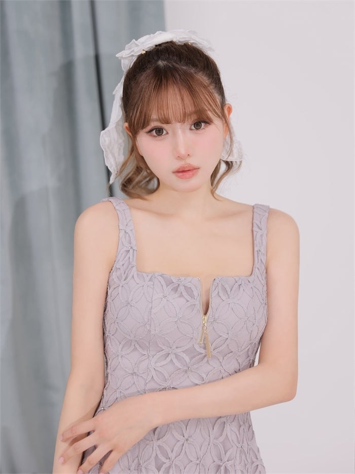 ROBE de FLEURS ローブドフルール フラワーレースジップフレアミニキャバドレス fm4919